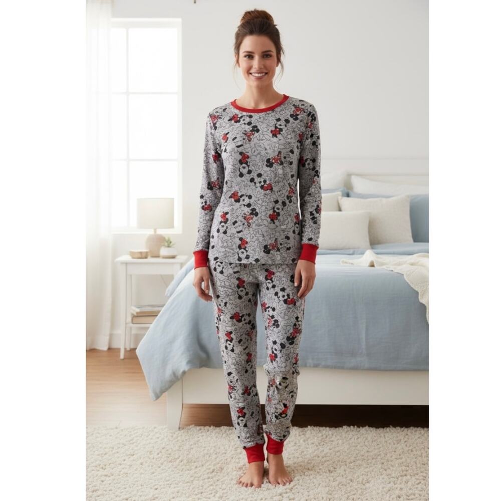 Disney Mickey Minnie Pajama Women’s XS Long Sleeve Thermal Set Top Bottoms